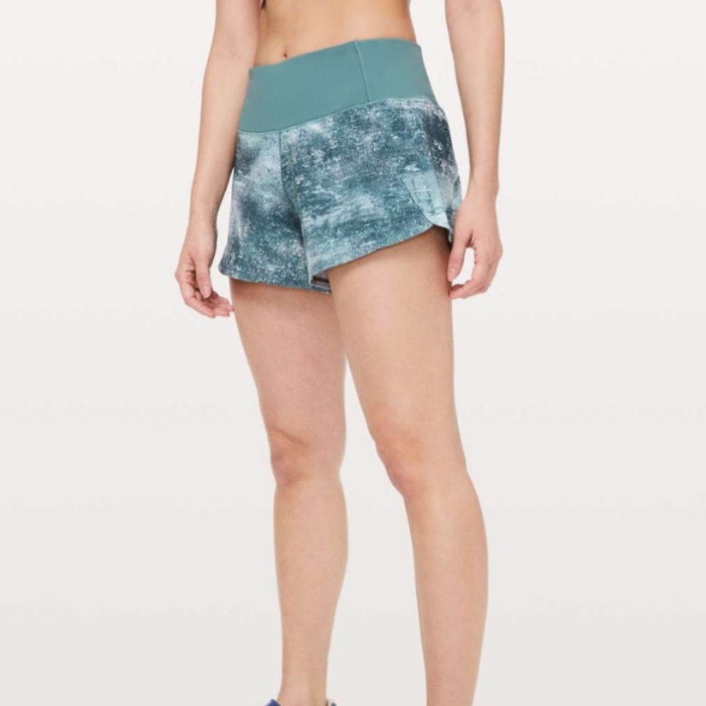 Lululemon Run Times Short II *4" Azurite Mint Tint Multi Mystic Green blue